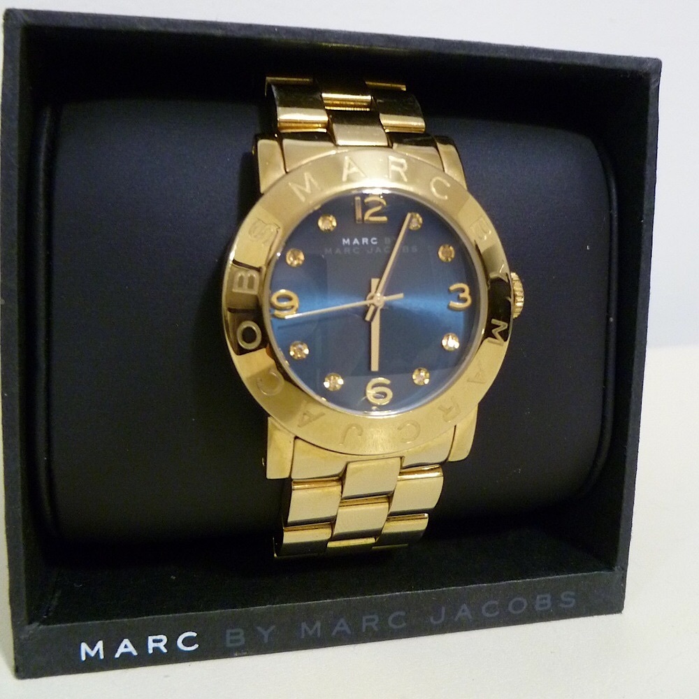 Marc by Marc Jacobs Amy Gold Tone Watch with Blue Dial